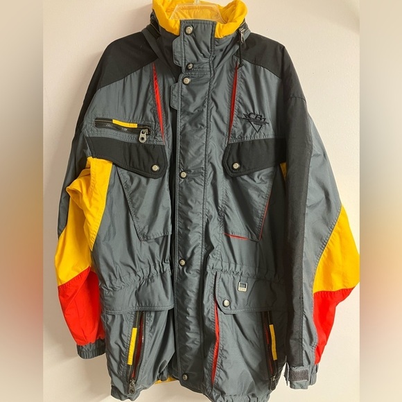 CB Sports Other - Men’s Hooded Jacket/Coat/Windbreaker, Large, Gray/Yellow/Red, CB Sports